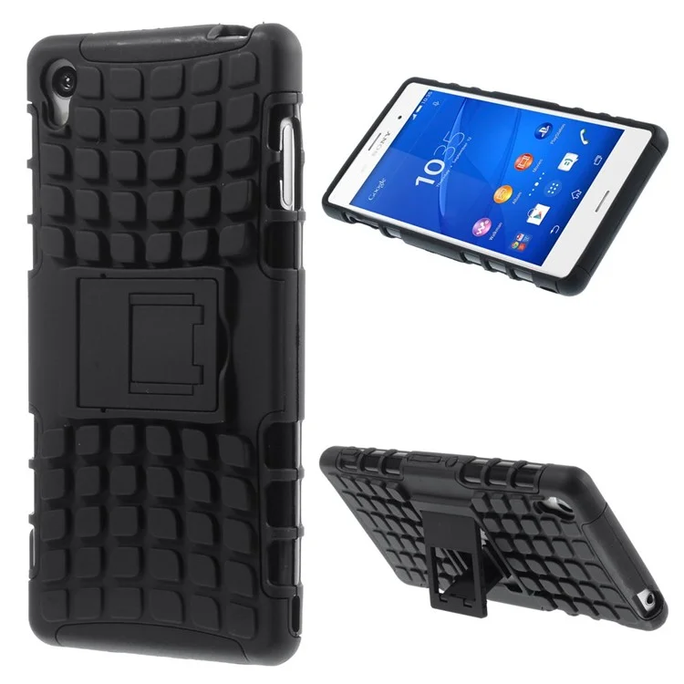 Anti-slip PC and TPU Hybrid Case for Sony Xperia Z3 D6603 D6653 with Kickstand - Black