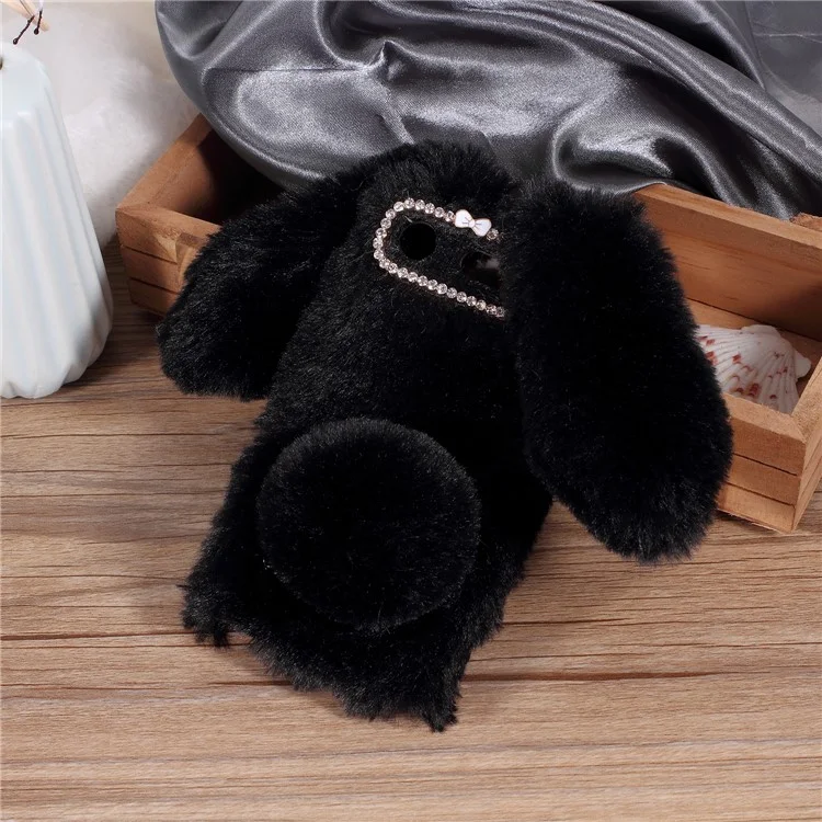 Rabbit Shape Fluffy Fur Coated Rhinestone TPU Cell Phone Case for 	Sony Xperia XZ1 Compact - Black