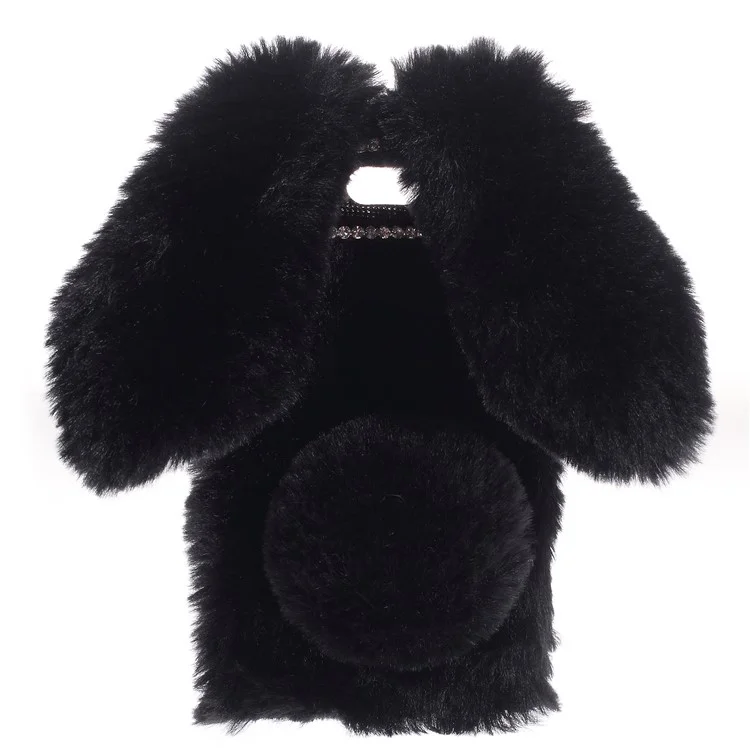Rabbit Shape Fluffy Fur Coated Rhinestone TPU Cell Phone Case for 	Sony Xperia XZ1 Compact - Black