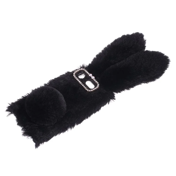 Rabbit Shape Fluffy Fur Coated Rhinestone TPU Cell Phone Case for 	Sony Xperia XZ1 Compact - Black