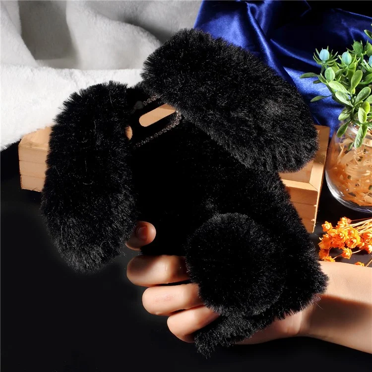 Rabbit Bunny Soft Furry Fur TPU Kickstand Case for Sony Xperia XZ1 - Black