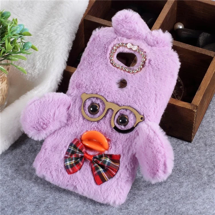 Hyaluronic Duck Pattern Rhinestone Fur Coated TPU Back Case for Sony Xperia L2 - Purple