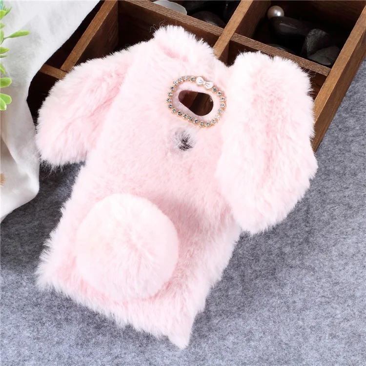 Rabbit Shape Fluffy Fur Coated Rhinestone TPU Case for Sony Xperia L2 - Pink