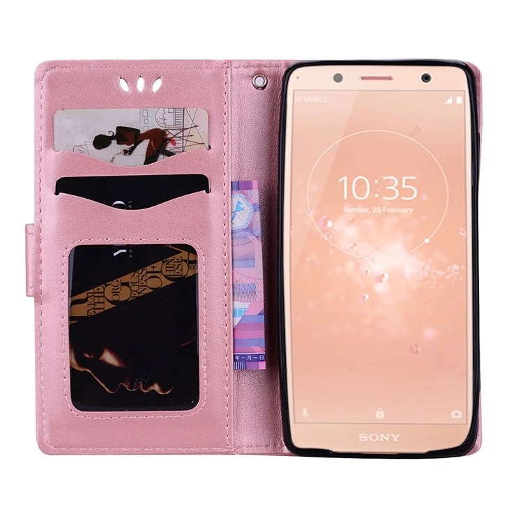 Flash Powder Unicorn Imprint Flower Leather Wallet Stand Cover for Sony Xperia XZ2 Compact - Pink