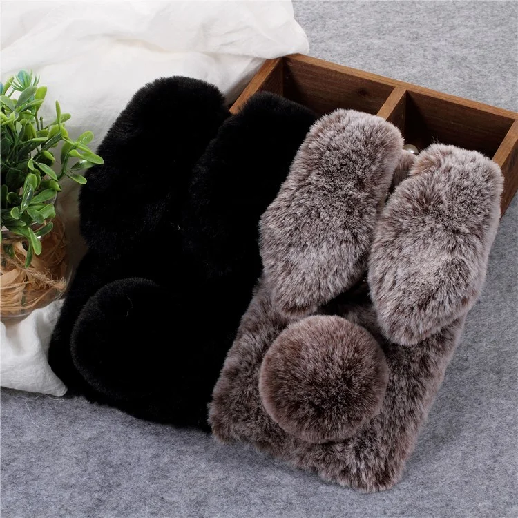 White - Rabbit Shape Fluffy Fur Coated Rhinestone TPU Mobile Phone Shell for Sony Xperia XZ2 Premium