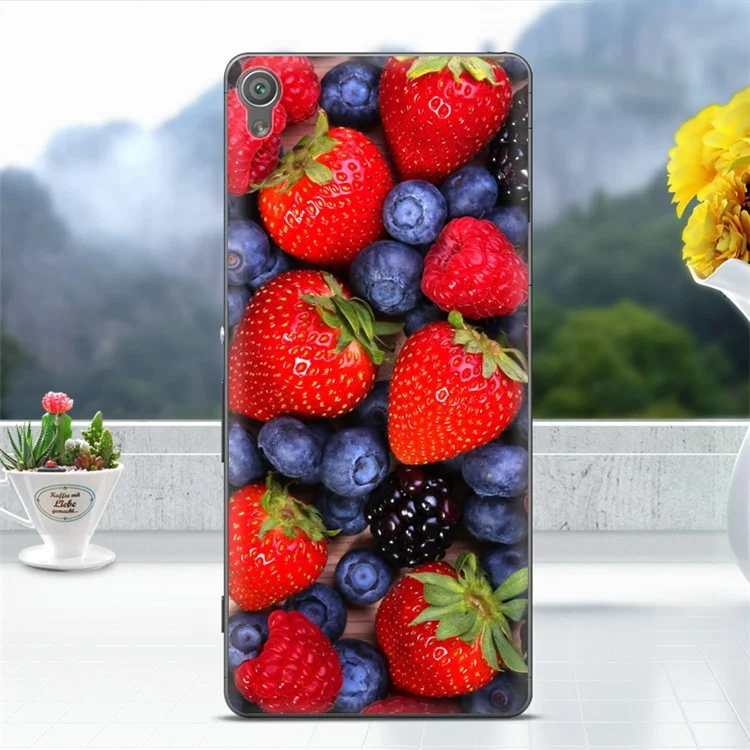 Softlyfit Embossment Patterned TPU Mobile Phone Cover for Sony Xperia XA1 - Strawberry and Blueberry