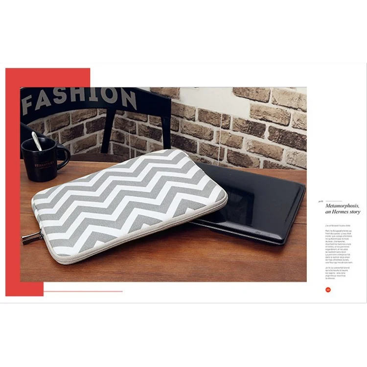 Chevron Pattern Canvas Laptop Briefcase for MacBook Pro 15-inch (2016) etc., Size: 39 x 27.5 x 1.5 cm - Grey