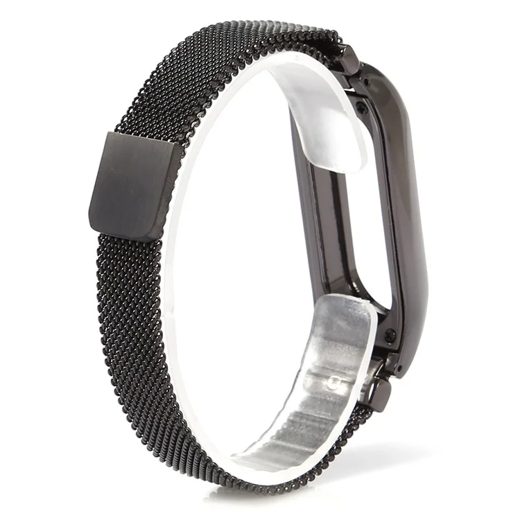 Stainless Steel Milanese Mesh Magnetic Strap Smart Watch Strap for Xiaomi Mi Band 2 - Black