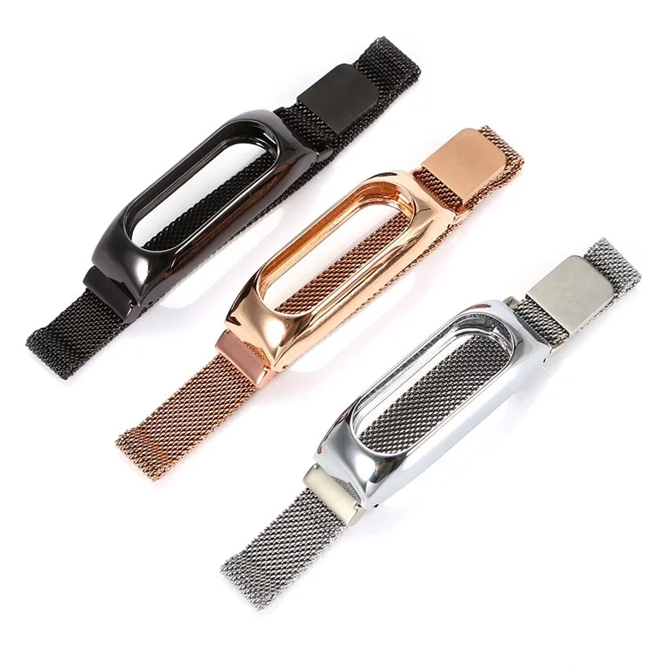Stainless Steel Milanese Mesh Magnetic Strap Smart Watch Strap for Xiaomi Mi Band 2 - Black