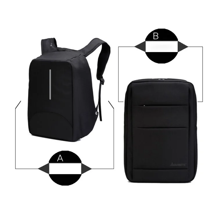Reversible Anti Theft Business Computer Backpack Shoulder Bag with USB Charging Port and Audio Jack - Black