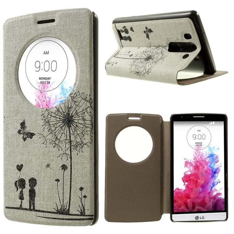 For LG G3 S D722 D725 Sweet Couple & Butterfly Window View Leather Stand Case w/ Perfume Smell