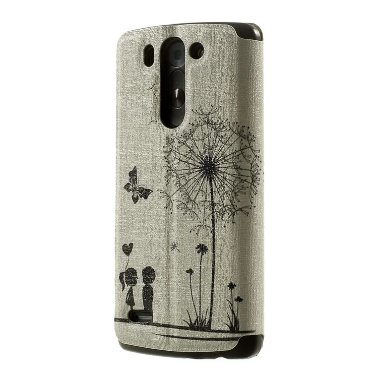 For LG G3 S D722 D725 Sweet Couple & Butterfly Window View Leather Stand Case w/ Perfume Smell