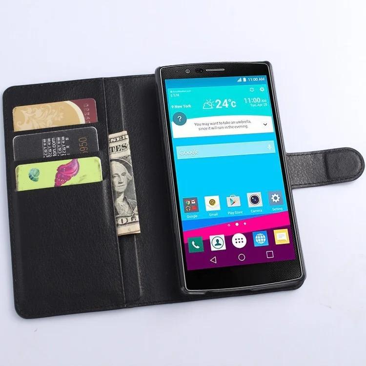 Litchi Grain Leather Wallet Case for LG G4 with Stand - Black