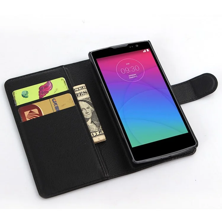 Litchi Leather Wallet Case for LG Spirit H440Y H440N - Black