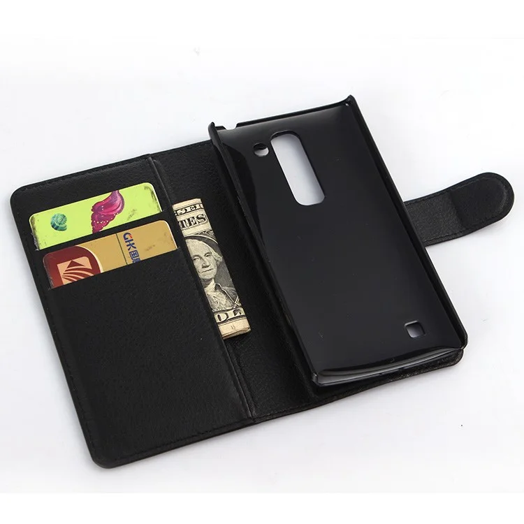 Litchi Leather Wallet Case for LG Spirit H440Y H440N - Black