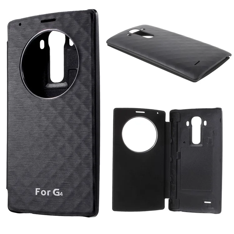 Smart Circle Window View Leather Flip Battery Door Cover for LG G4 - Black