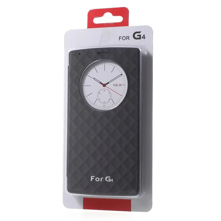 Smart Circle Window View Leather Flip Battery Door Cover for LG G4 - Black