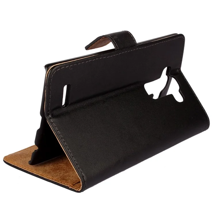Genuine Split Leather Wallet Case for LG G4 - Black