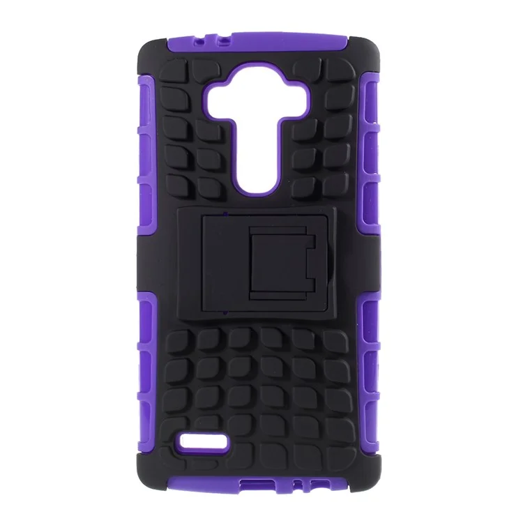 Anti-slip Grid Pattern PC + TPU Hybrid Cover for LG G4 with Kickstand - Purple
