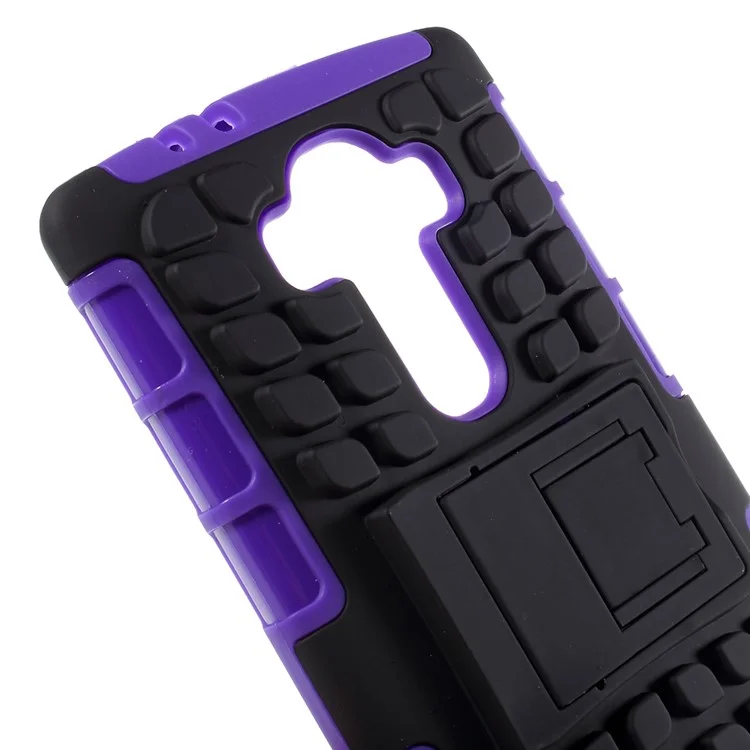 Anti-slip Grid Pattern PC + TPU Hybrid Cover for LG G4 with Kickstand - Purple