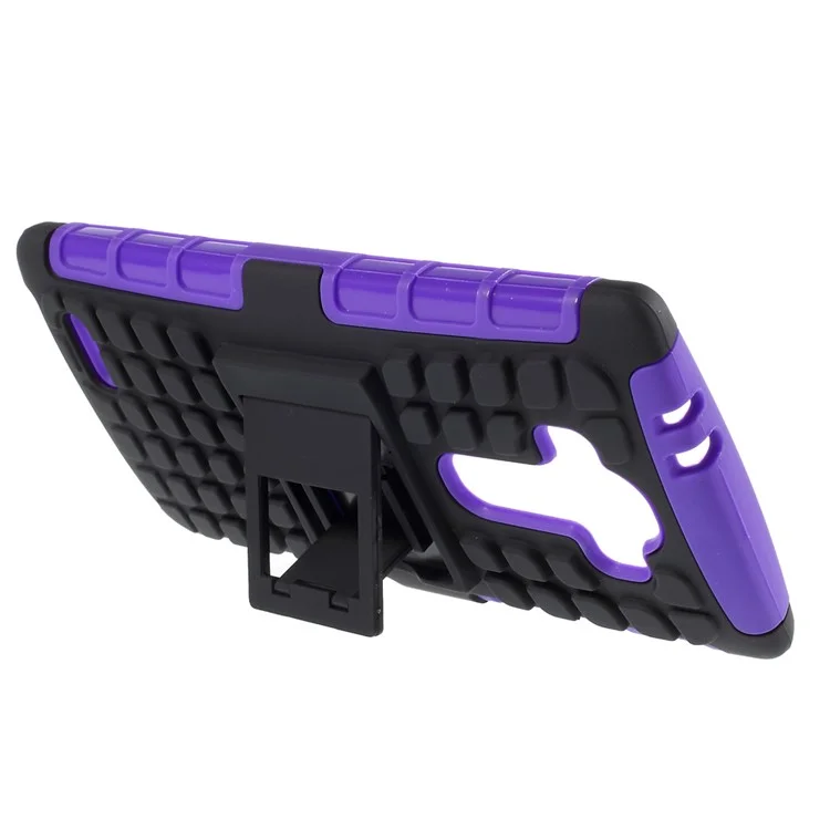 Anti-slip Grid Pattern PC + TPU Hybrid Cover for LG G4 with Kickstand - Purple