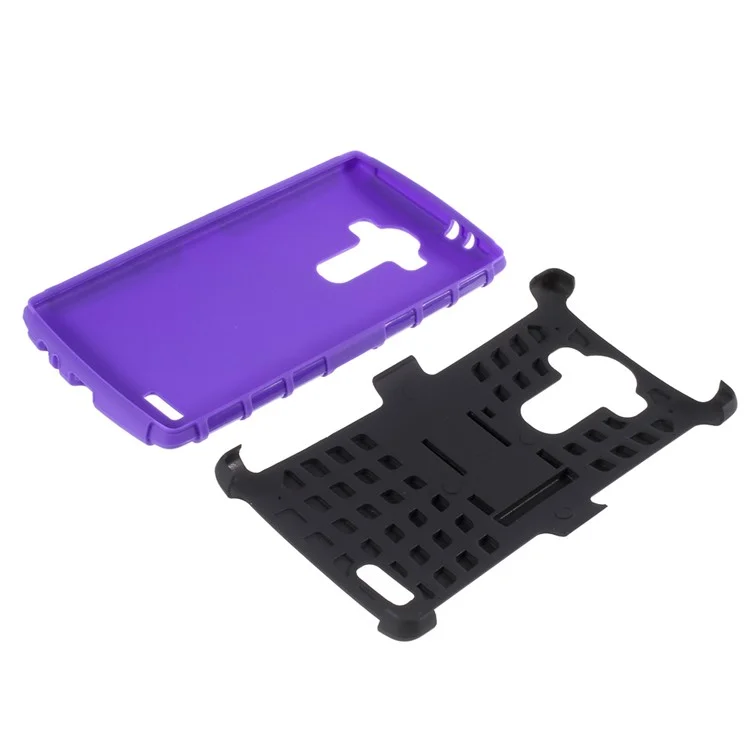 Anti-slip Grid Pattern PC + TPU Hybrid Cover for LG G4 with Kickstand - Purple