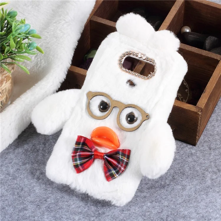 Adorable Duck Pattern Rhinestone Fur Coated TPU Cell Phone Case for LG G6 - White