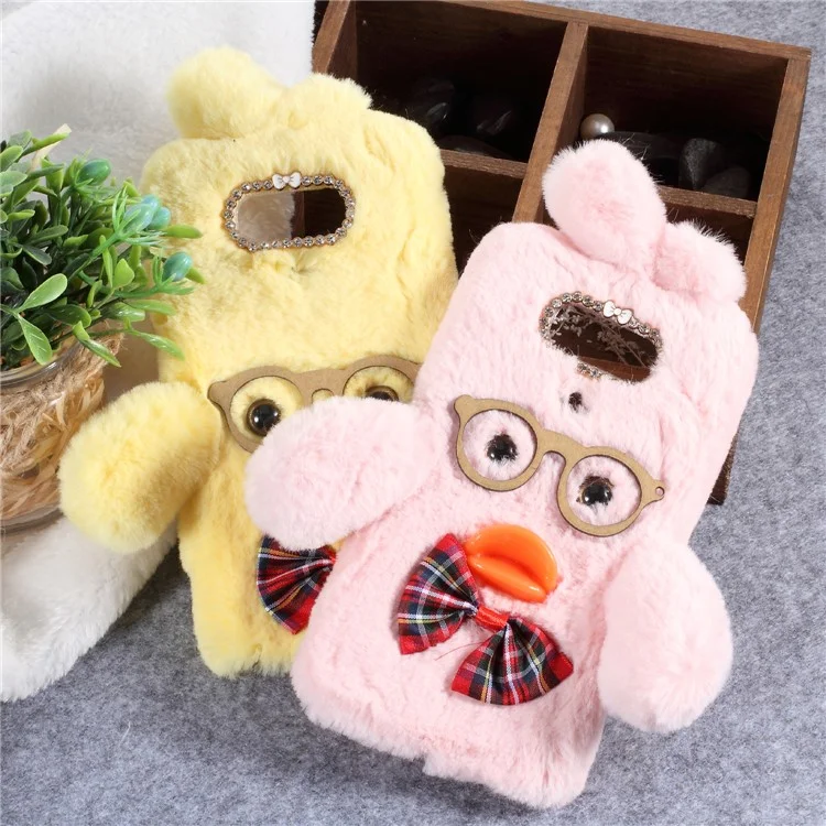 Adorable Duck Pattern Rhinestone Fur Coated TPU Cell Phone Case for LG G6 - White