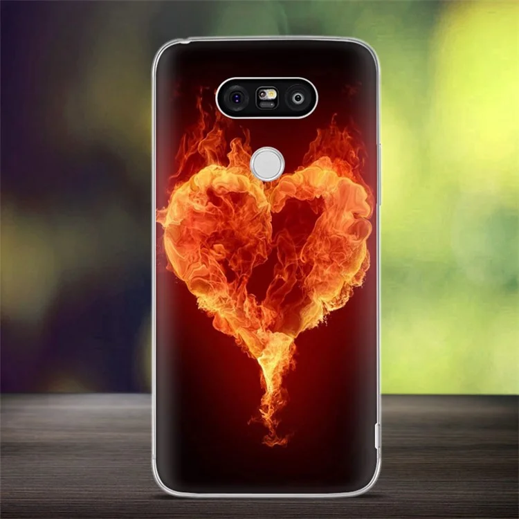Softlyfit Embossed TPU Gel Mobile Phone Shell for LG G5 / G5 SE - Burning Flames