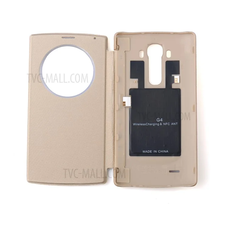 Leather Cover Case with Qi Wireless Charging Receiver for LG G4 - Gold