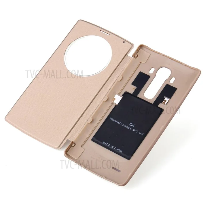 Leather Cover Case with Qi Wireless Charging Receiver for LG G4 - Gold