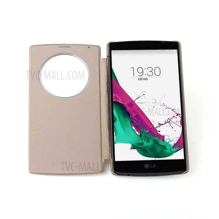 Leather Cover Case with Qi Wireless Charging Receiver for LG G4 - Gold