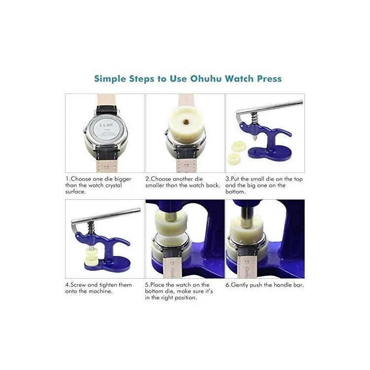 Watch Press Set Watch Case Closer with 12 Dies - Glossy Handle