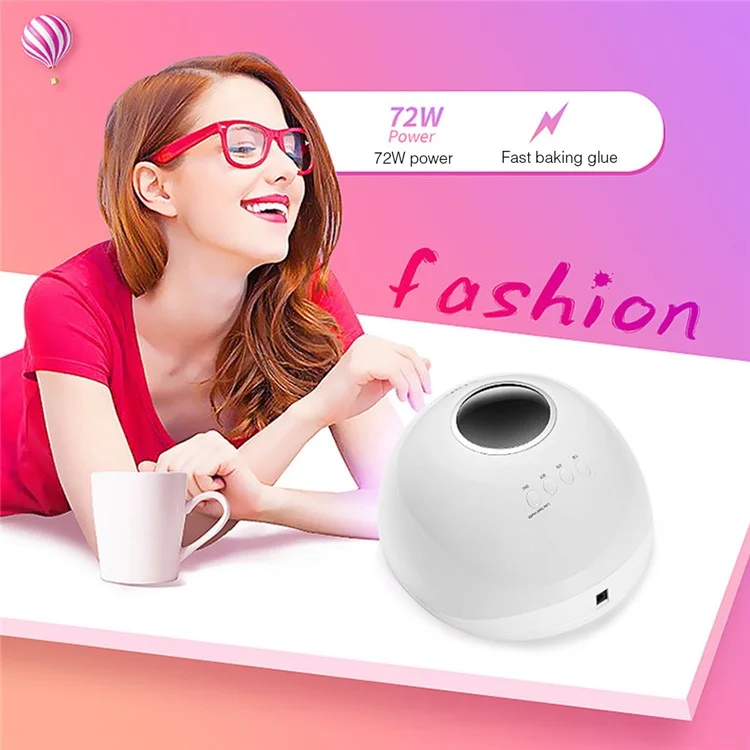 ROHWXY 72W UV/LED Nail Lamp Smart Sensing Painless Mode Quick-drying Nail Lamp - White / EU Plug