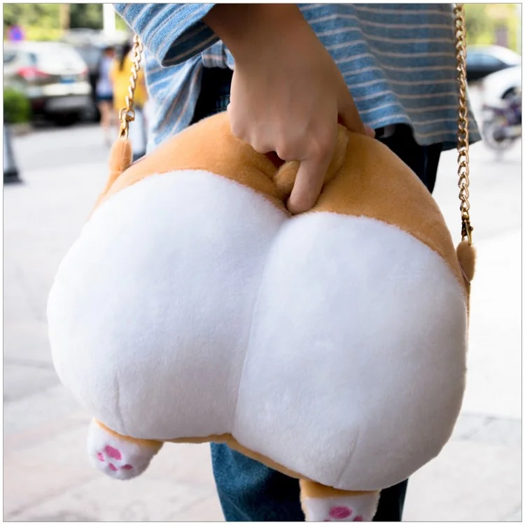 Soft Plush Kawaii Ass Shoulder Bag Corgi Butt Handbag, Size: L