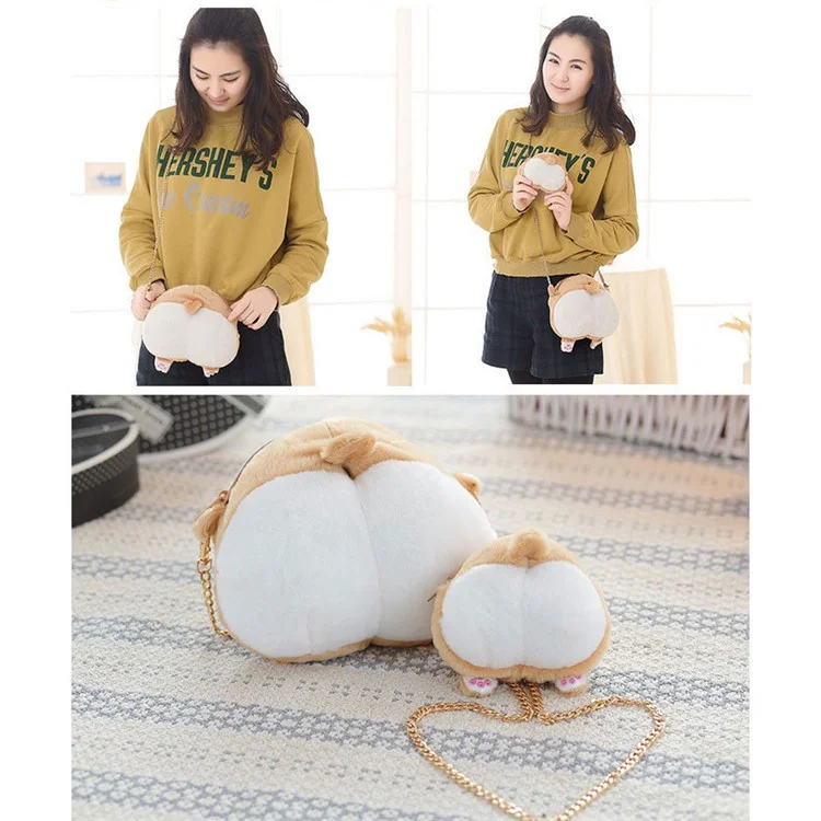 Soft Plush Kawaii Ass Shoulder Bag Corgi Butt Handbag, Size: L