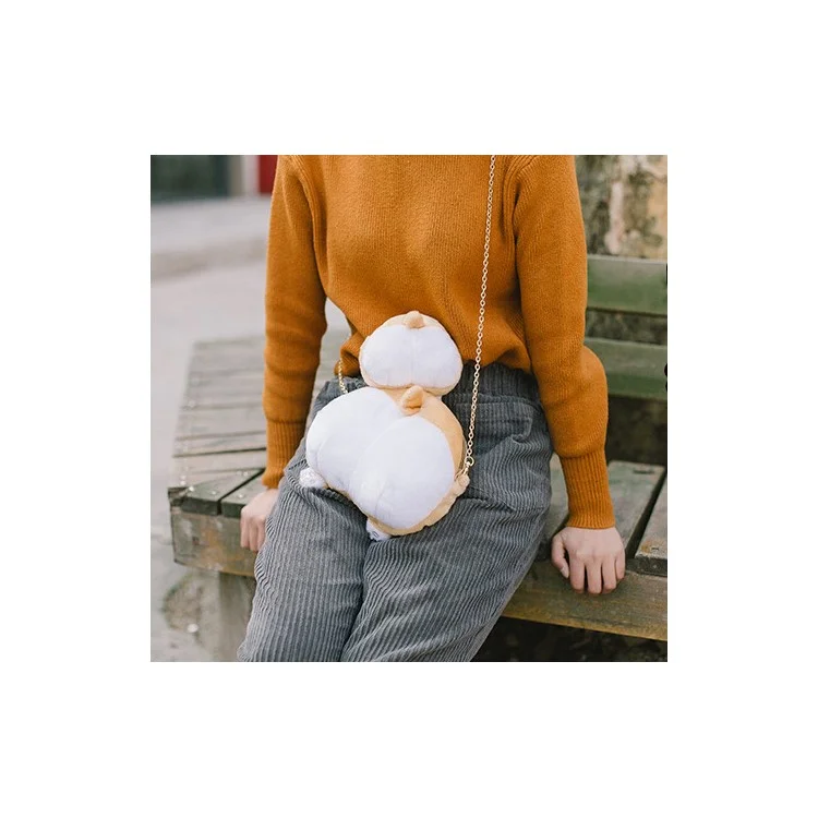 Soft Plush Kawaii Ass Shoulder Bag Corgi Butt Handbag, Size: L
