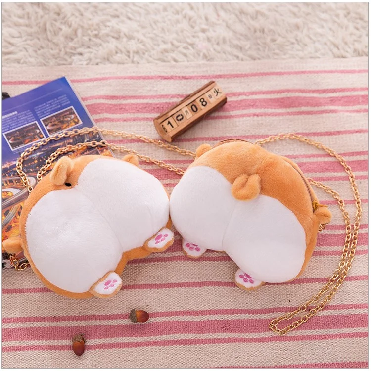 Soft Plush Kawaii Ass Shoulder Bag Corgi Butt Handbag, Size: L