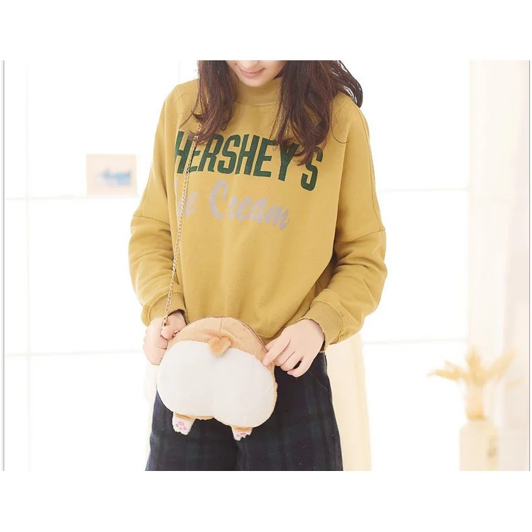 Soft Plush Kawaii Ass Shoulder Bag Corgi Butt Handbag, Size: L