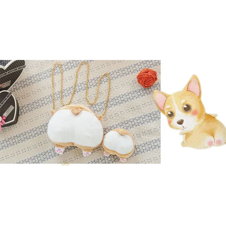 Soft Plush Kawaii Corgi Butt Ass Zipper Wallet Change Case Coin Purse, Size: S