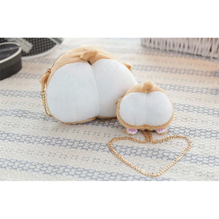 Soft Plush Kawaii Corgi Butt Ass Zipper Wallet Change Case Coin Purse, Size: S