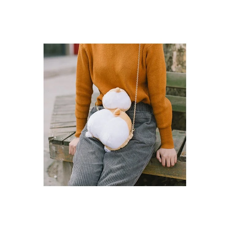 Soft Plush Kawaii Corgi Butt Ass Zipper Wallet Change Case Coin Purse, Size: S