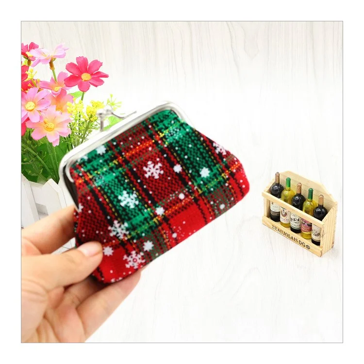 Classic Style Adorable Plaid Fabric Hasp Coin Purse Mini Wallet Zipper Purse for Christmas Gift - D Style
