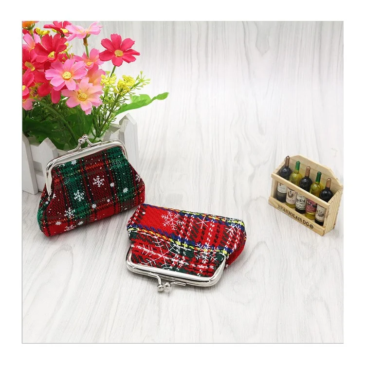 Classic Style Adorable Plaid Fabric Hasp Coin Purse Mini Wallet Zipper Purse for Christmas Gift - D Style