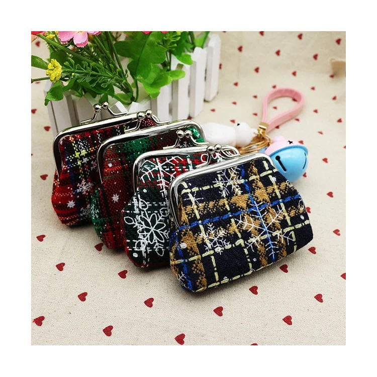 Classic Style Adorable Plaid Fabric Hasp Coin Purse Mini Wallet Zipper Purse for Christmas Gift - D Style