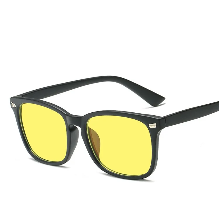 Anti Blue Ray Computer Glasses Eye Protection Zero Diopter Retro Gaming Eyeglasses Eyewear - Black Frame/Yellow Glass