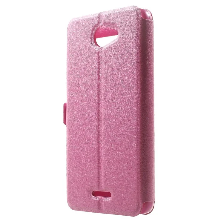 Silk Texture Dual View Windows for HTC Desire 516 D516w Dual Sim Magnetic Leather Stand Case Cover - Rose
