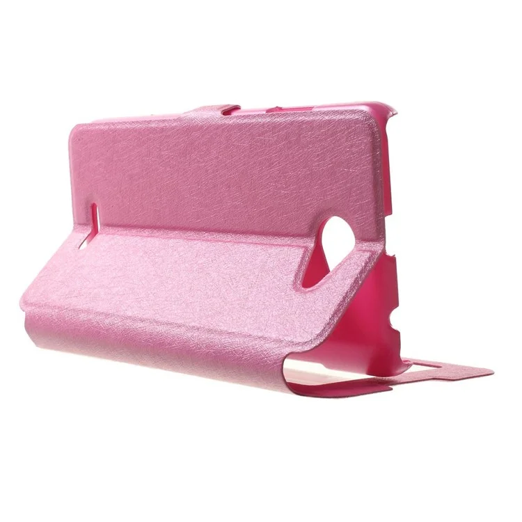 Silk Texture Dual View Windows for HTC Desire 516 D516w Dual Sim Magnetic Leather Stand Case Cover - Rose