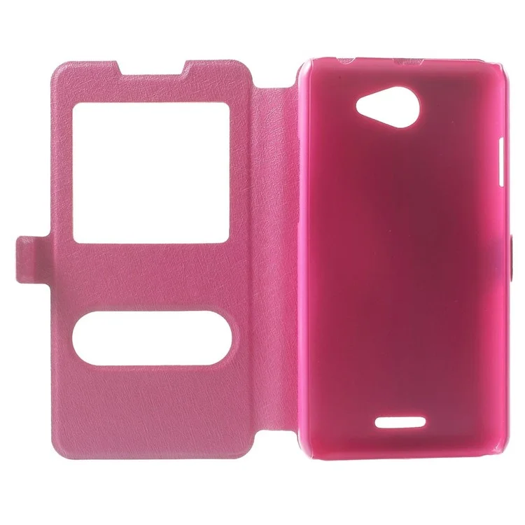 Silk Texture Dual View Windows for HTC Desire 516 D516w Dual Sim Magnetic Leather Stand Case Cover - Rose