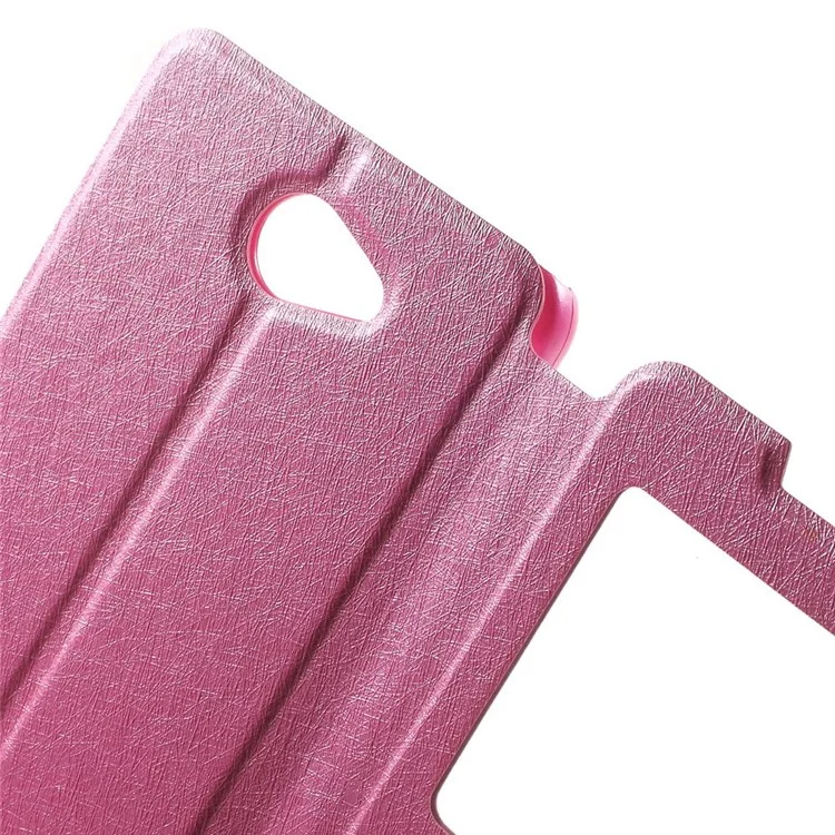 Silk Texture Dual View Windows for HTC Desire 516 D516w Dual Sim Magnetic Leather Stand Case Cover - Rose